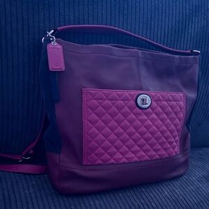 Authentic COACH large pink and rose colored leather bag - silver hardware